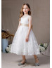 White Lace Tulle Keyhole Back Flower Girl Dress